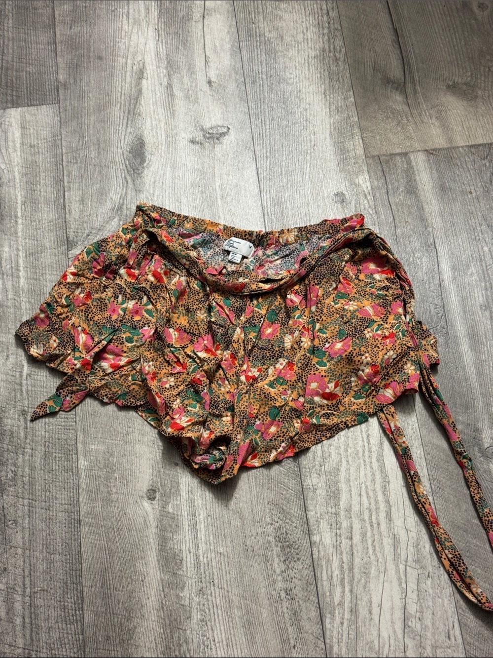American Eagle Outfitters Floral Leopard Print Ruffle Shorts - Tan, Pink, Green
